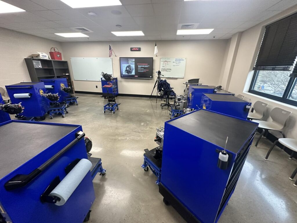 Learning stations set up in a classroom