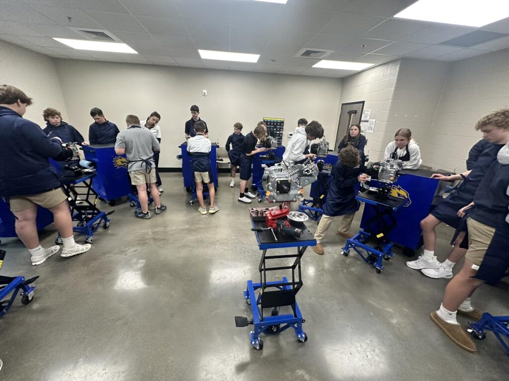 Students working at learning stations